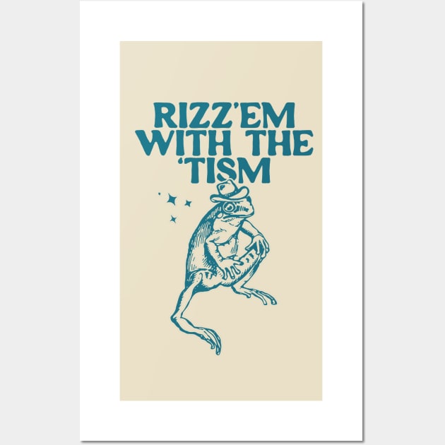 Rizz Em With The Tism Vintage T-Shirt, Retro Funny Frog Shirt, Frog Meme Wall Art by Hamza Froug